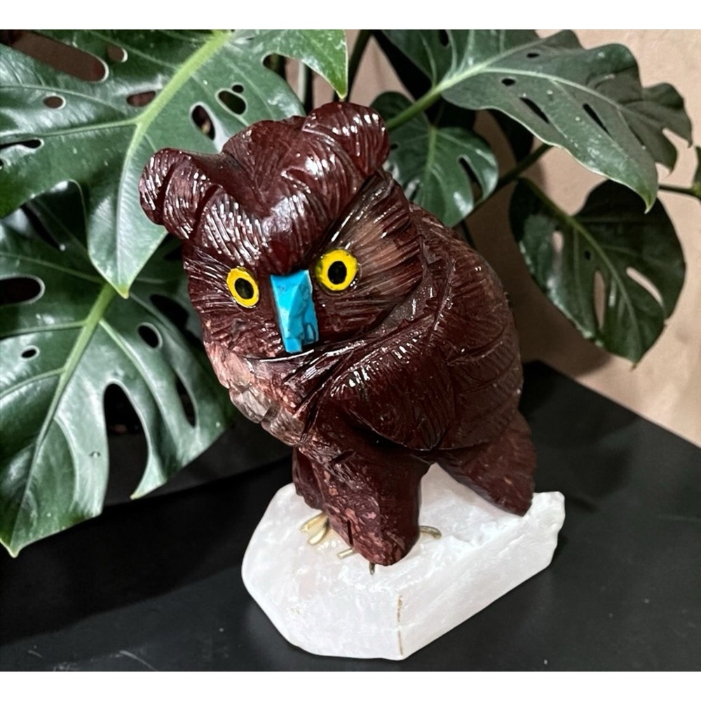 Peruvian Peru Stone Rock Owl Bird Figurine Hand Carved Mineral Art Statue Quartz